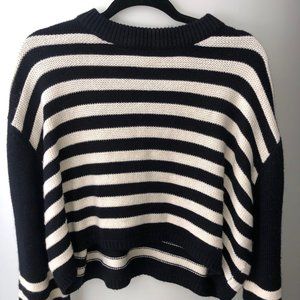 Dark Navy and White Stripe Cropped Sweater